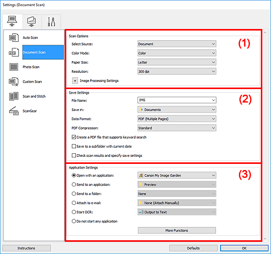 figure: Settings dialog box